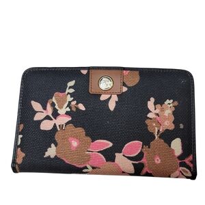 SPARTINA 449 Floral Zip-Around Wallet | Black & Pink Canvas